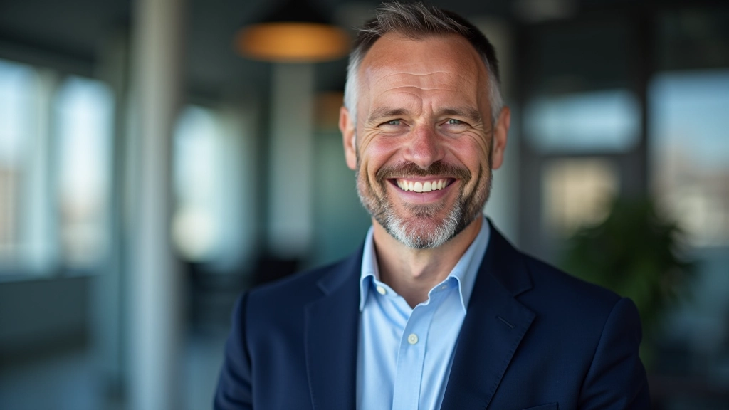 Dr. Marcus Weber, Wirtschaftsprofessor mit grauem Haar und Brille, Portrait von der Brust aufwärts