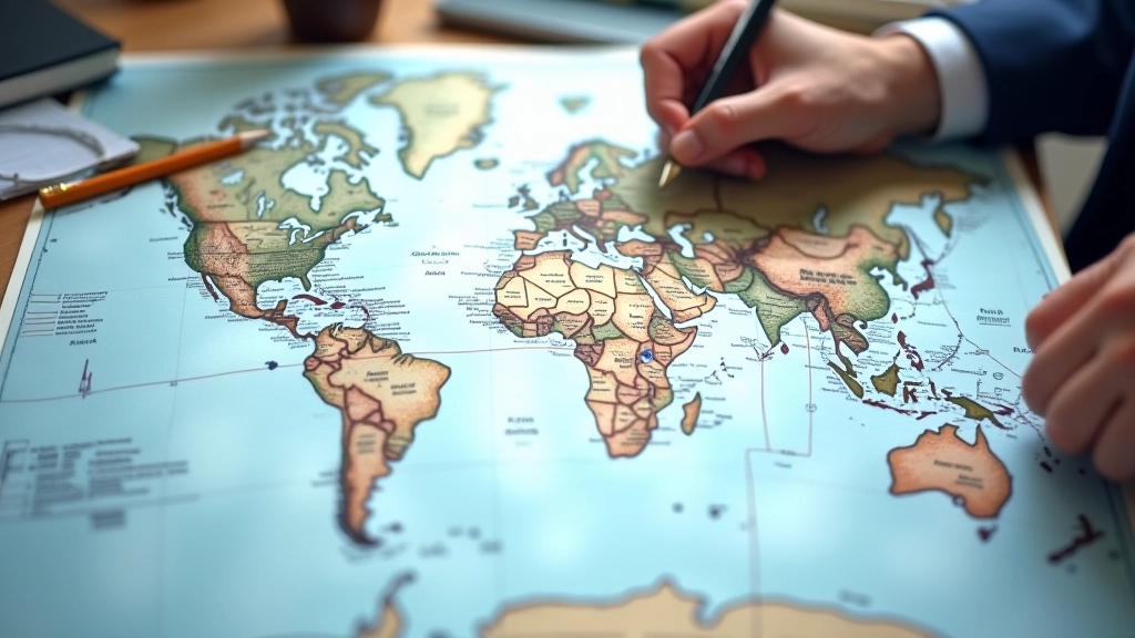 Globale Weltkarte mit leuchtenden Handelsrouten zwischen Kontinenten
